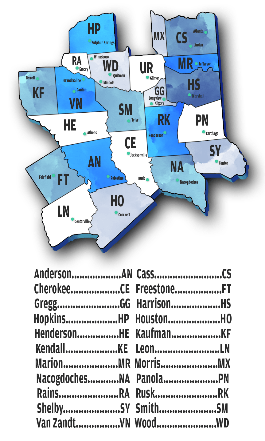 east texas counties served by The Hospice of East Texas